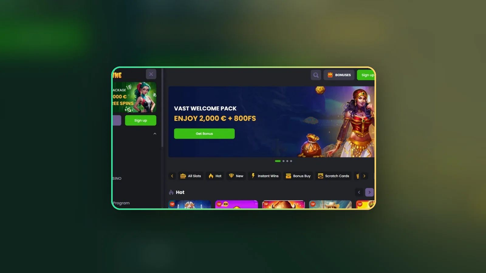 La pagina promozioni di Spinline con i bonus sui depositi