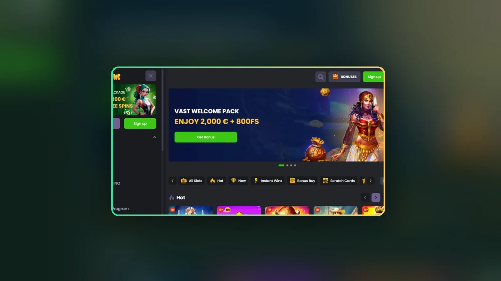 La pagina promozioni con i bonus del primo deposito